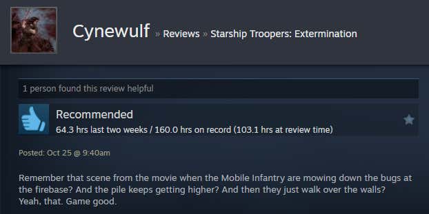 Image of an article titled Starship Troopers: Extinction from a Steam review